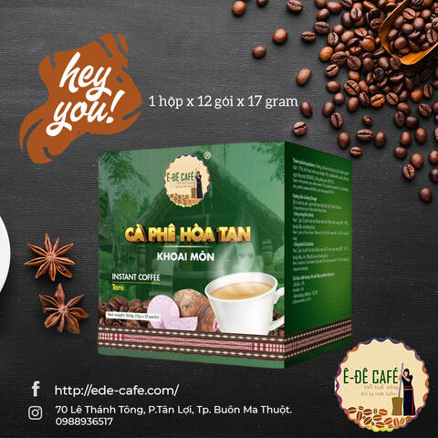 Cafe Hòa tan khoai môn Ê Đê Coffee đậm vị cà phê Đắk Lắk (1 hộp x 12 gói x 17gram)