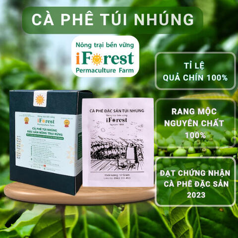 Cà phê Robusta nguyên chất 100% dạng túi nhúng (10 gói/hộp), Cafe Đặc sản Nông trại rừng iForest